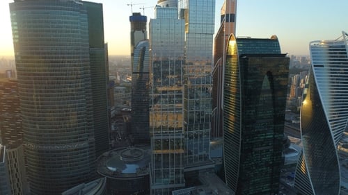 A Sunset Aerial Shot of Skyscrapers of Moscow International Business Centre