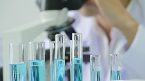 Female Scientist Using Microscope in Bright Laboratory
