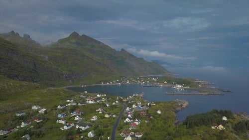 Aerial View of Small Village in Norway