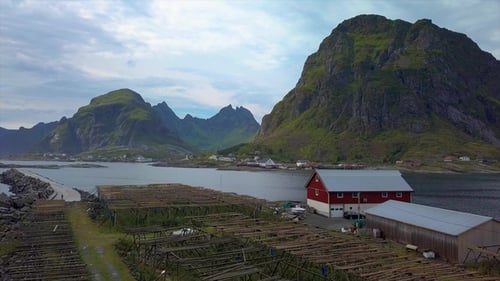 Aerial View of Small Village in Norway
