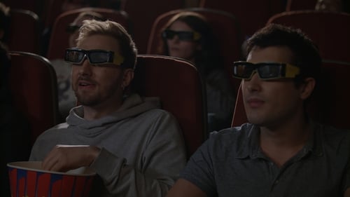 amis, regarder, film 3d, dans, cinema., 3d, cinéma, divertissement, concept