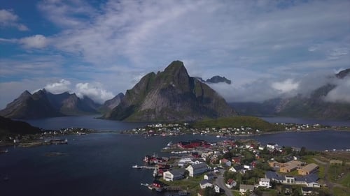 Aerial View of Hamnoy Village in Norway