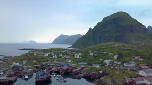 Aerial View of Small Fishing Village in Norway