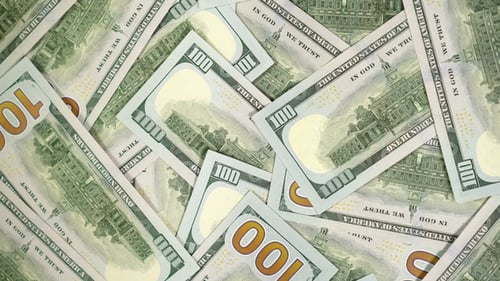 Pile of One Hundred Dollar Bills Overhead