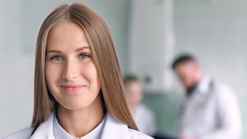 Smiling Doctor in Clinic Close Up