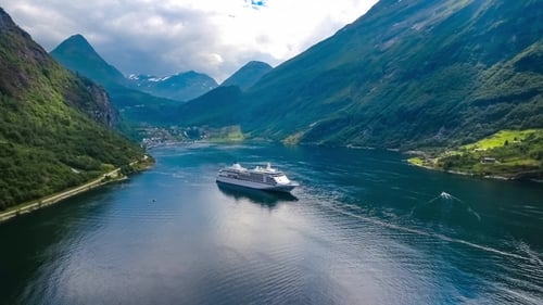 Cruise Liners On Geiranger Fjord, Norway
