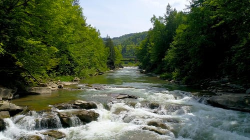 Aerial View of Mountain River in Summer