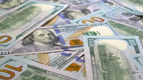 A Lot of Dollars Rotate. Spin Background of Hundred Usd. 100 Greenback Turn