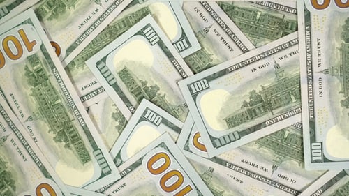 A Lot of Dollars Rotate. Spin Background of Hundred Usd. 100 Greenback Turn .
