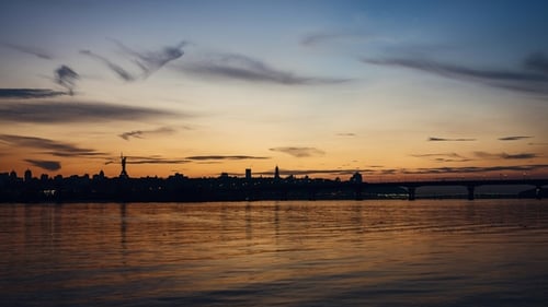 Magical Sunset in the City. Silhouette of a City on a Sunset