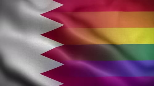 Waving White and Rainbow Flag with Serrated Edge Blend