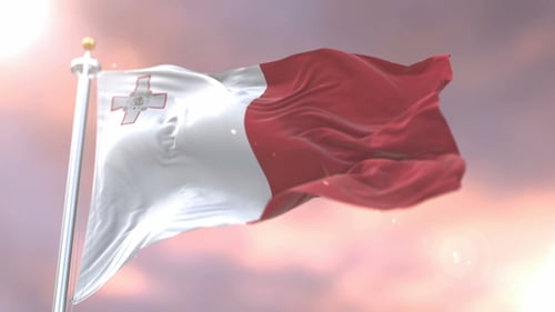 Realistic 3D Malta Flag Waving against Beautiful Sky Background