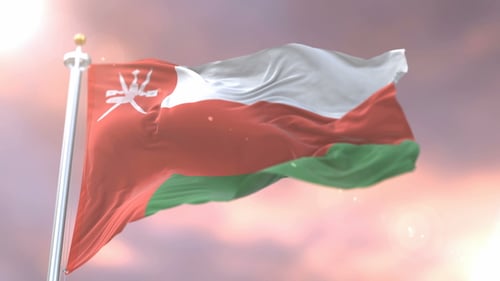 Drapeau d'Oman au coucher du soleil