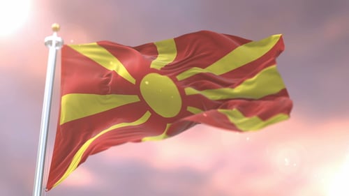 North Macedonia Flag Waving in Realistic Modern Style