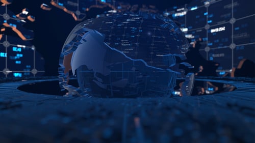 Animated Digital Globe with Data Network and Futuristic Connections