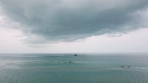Aerial View of Seascape with Thundercloud in Gloomy Weather