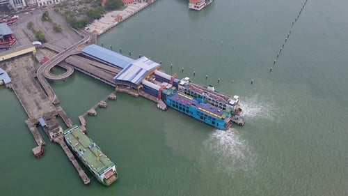 Aerial View of Georgetown Ferry Port on Penang Island, Malaysia