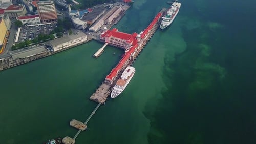 Aerial View of Georgetown Ferry Port on Penang Island, Malaysia