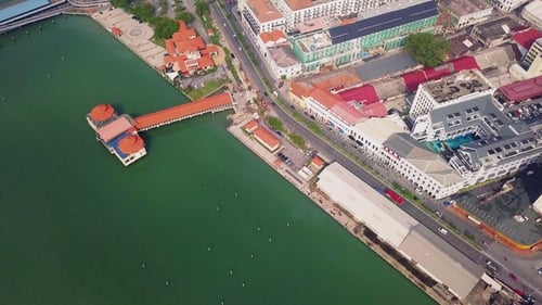 Aerial View of Georgetown Waterfront Quay on Penang Island in Malaysia