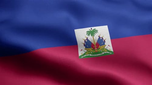 Waving Haitian Flag Animation with National Emblem Loop