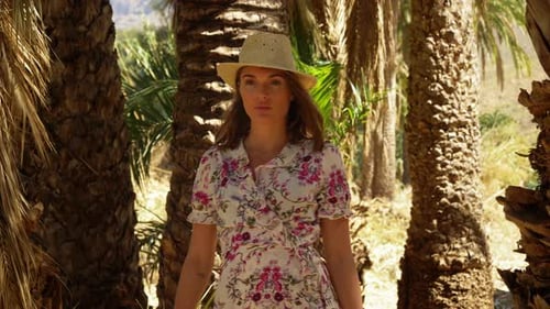 Female Model with Brown Hair and Straw Hat