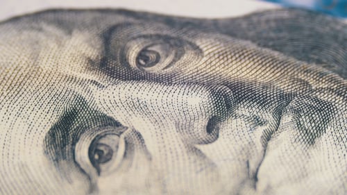 Portrait of President Benjamin Franklin on a Hundred Dollar Bill Rotate