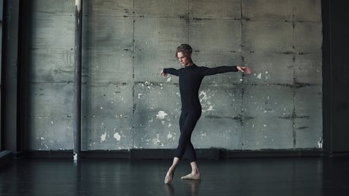 Portrait of a Male Ballet Dancer Dancing Classical Ballet in the Studio on a Dark Background.