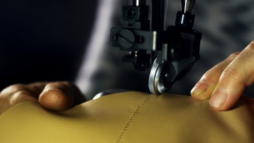 Sewing Machine Stitching Material Close-Up