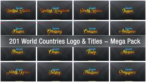 Logo y títulos de 201 países del mundo - Mega Pack