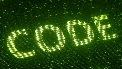 Code vert : mot créé avec des particules volantes