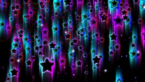 Falling Neon Stars with Light Rays and Sparkling Particles Loop