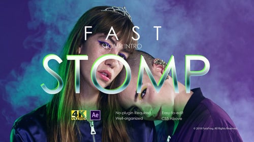 Dynamic Stomp Opener with Bold Typography and Fast Transitions