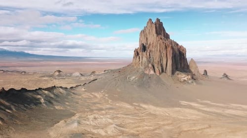 Nature Landscape with Mountains on Motion Background Aerial Shiprock USA