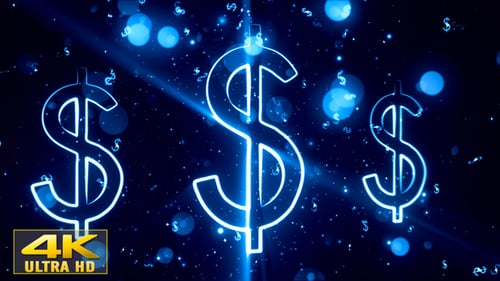 Animated Blue Glowing Dollar Signs Loop Background