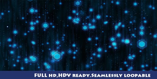 Futuristic Blue Hexagons Falling Digital Particles Loop Background