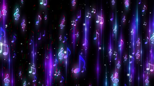 Dynamic Neon Music Notes Upward Movement Background Loop