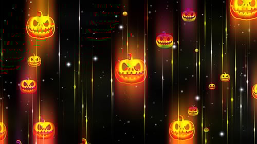Colorful Glowing Jack-O'-Lanterns Falling Halloween Motion Background