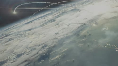 Männliches Auge zoomt zum Atomkrieg