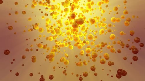 Abstract Yellow Spheres Float in Illuminated Space