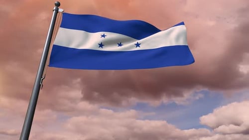Honduras National Flag Waving Against Cloudy Sky