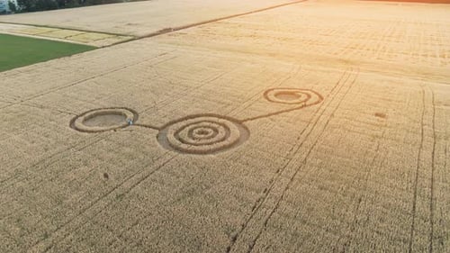 Aerial View of Crop Circle Design on Farm