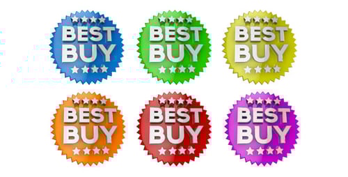 Colorful Rotating 3D Best Buy Badge with Stars Animation