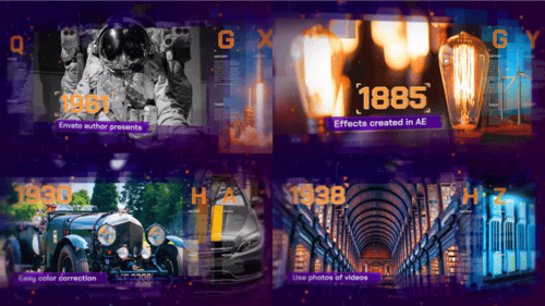 Digital Timeline Slideshow – Tech Evolution Presentation with Glitch Effects & 3D Parallax