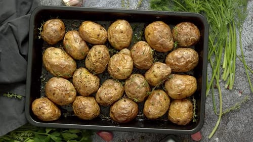 Roasted Potatoes in Pan With Herbs