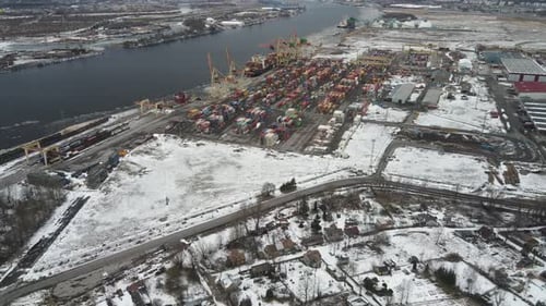 Cargo container terminal in winter