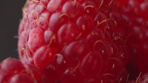 Himbeeren drehen sich auf einem Teller auf schwarzem Hintergrund für ein Restaurant Saftige Himbeeren für