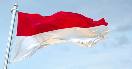 Realistic Waving Flag of Indonesia in Blue Sky