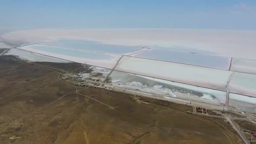 Aerial Salt Production Facilities and Saline Evaporation Pond Fields in the White Salty Lake