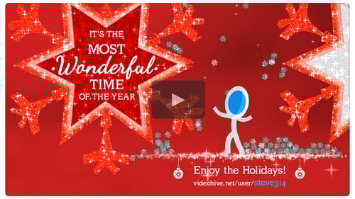 Sparkling Christmas Holiday Greeting with Animated Snowflakes and Stick Figure