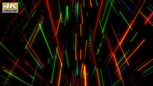 Flying Through Abstract Colorful Neon Lines Tunnel